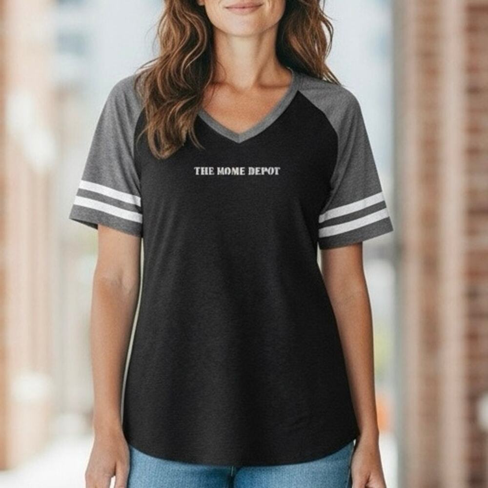The Home Depot District Made Raglan V-Neck Tee Plus Size 3XL Grey Black Baseball